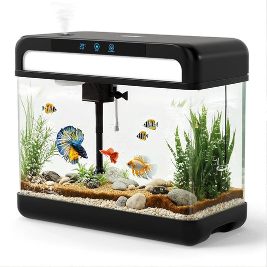 Fish Tank Aquarium 3 Gallon, Smart Aquarium Kits - Silent Water Pump,Self Cleaning System,7 Color Lights,Temperature Display, Aromatherapy, Advanced Filtration