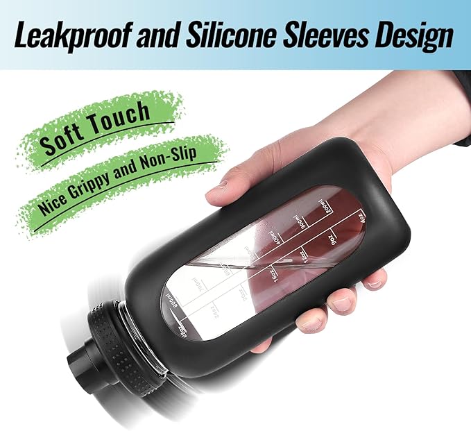 32 oz Glass Water Bottle with Straw and Handle, Sports Motivational Water Flask with Silicone Sleeve, Large Leakproof Water Flask Cup with Time Marker for Travel, Gym, Hot Pink