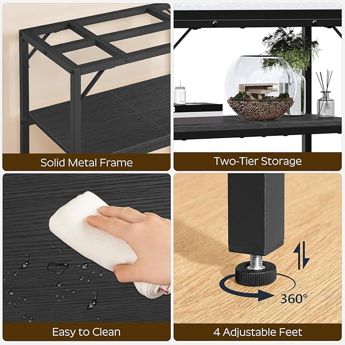 20 Gallon Fish Tank Stand, Aquarium Stand with 2-Tier Storage Shelves, Heavy Duty Breeder Turtle Terrarium Stand Rack for Home Office, 24.0" L x 11.8" W x 24.4" H, Black FTBK2001