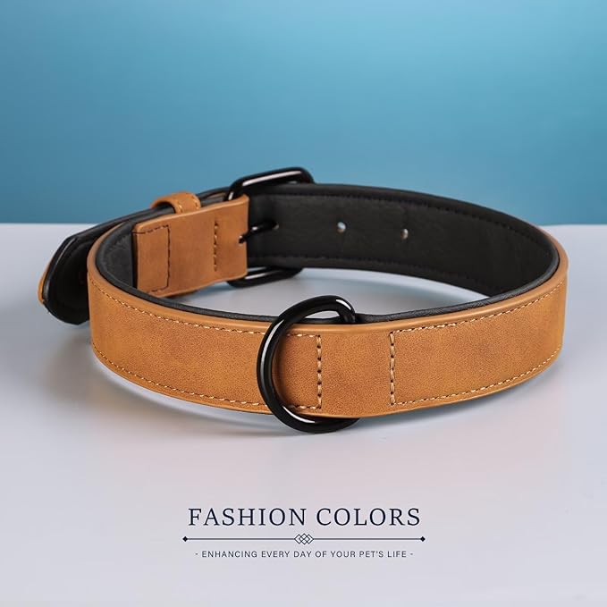 Didog Soft Padded PU Leather Dog Collar, Breathable and Adjustable Dog Collars for Small Dogs, Comfortable for Daily Walk, Light Brown, M Fit Neck 12-15"(13-22 lbs)
