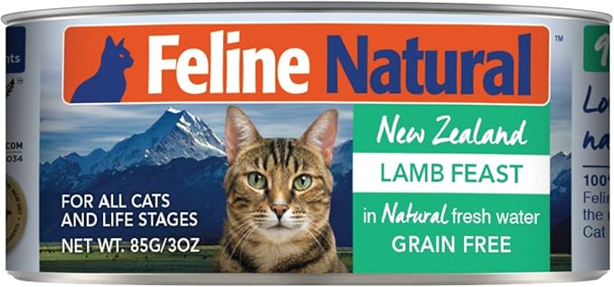 Feline Natural New Zealand Canned Catfood Wet Food, High-Meat, Low-Carb, & Grain Free Cat Food Wet, Lamb Feast, 3 oz, Pack of 24