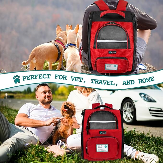 PetAmi Dog Backpack Carrier for Small Large Cat, Pet, Puppy, Ventilated Pet Hiking Backpack Travel Bag, Airline Approved Cat Backpack Carrier, Camping Biking Dog Bag Up to 18lbs Pet, Red