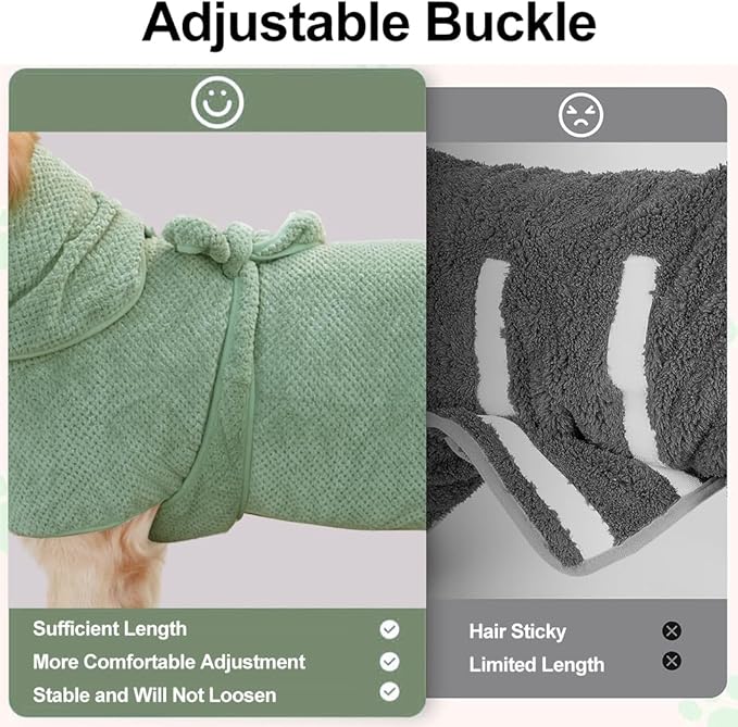 Medium to Large Size Dog Bathrobe, Quick Drying Super Absorbent Used for After Bathing, Warm Dog Towels, Adjustable Hoodies and Belts for Pet Dogs Bath Clothes Products (Green Jacquard, 4XL)