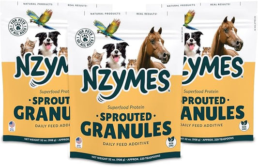 Nzymes® Sprouted Granules 2LBS (3 Pack) for Dogs, Cats, Horses, and Companion Pets. Raw Super-Food Protein and Antioxidant Nutrition. - 220 Servings - Made in The USA