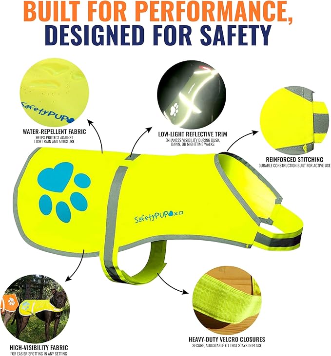 Dog Reflective Vest – Hi-Vis Fluorescent Visibility That Helps to Safeguard Your Pet On/Off Leash in Urban & Rural Areas (Yellow, X-Large)