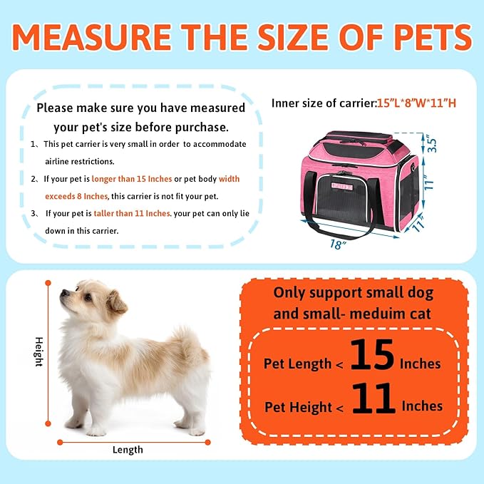 Petskd Top-Expandable Pet Carrier 18x11x11 Inches Delta American United Airline Approved, Soft-Sided Carrier for Small Cats and Dogs with Locking Safety Zippers and Anti-Scratch Mesh(Pink)