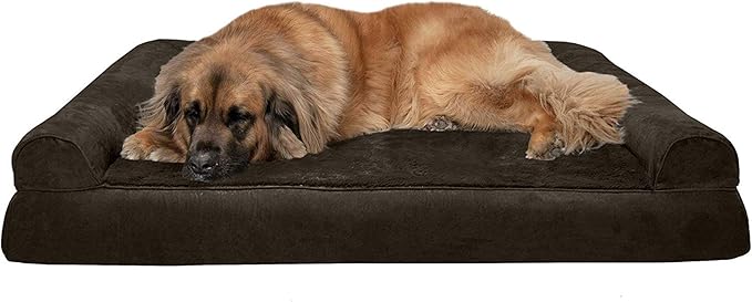 Furhaven Orthopedic Dog Bed for Large Dogs w/ Removable Bolsters & Washable Cover, For Dogs Up to 125 lbs - Plush & Suede Sofa - Espresso, Jumbo Plus/XXL