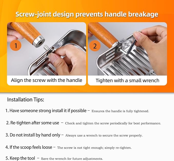 304 Stainless Steel Cat Litter Scoop, One-Piece Pressed Design with No Weld Spots, Durable Anti-Break Handle, Dual Slot Sizes, Easy to Clean, Filters Small Litter Clumps Litter Scoop