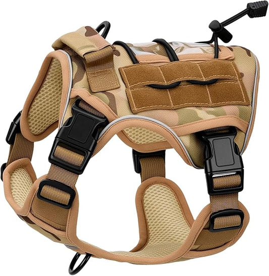 Heavy-Duty Tactical Dog Harness for Large Dogs, No Pull Adjustable Reflective Pet Vest with Molle System, K9 Military-Grade Control for Service Training, Outdoor & 10+ Breeds, Desert Camo, Small