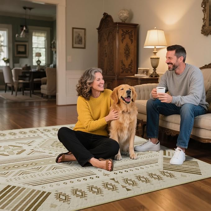 FXW Washable Pee Pads for Dogs, Puppy Pads with Super Absorbent, Specifically Designed for FXW Rollick/Homeplus 24 inch 8 Panels Dog Playpen, 63" Square, Khaki Geometric, 1 Pack