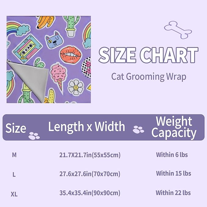 27.6" Cat Grooming Wrap,Self-Adherent Cat Wrap for Cutting Nails,Anti-Escape Cat Swaddle Wrap,Multifunctional Anti-Scratch Cat Restraint Wrap for Medicine,Nail Clipping,Ear Cleaning(Within 15lbs)
