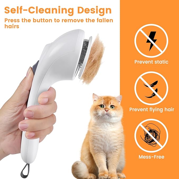 3 In 1 Cat Brush, Anti-Static Dog Brush One-click Self-cleaning Comb for Furry Pet, Rechargeable USB Cat Steam Brush for Shedding, Horse and Dog