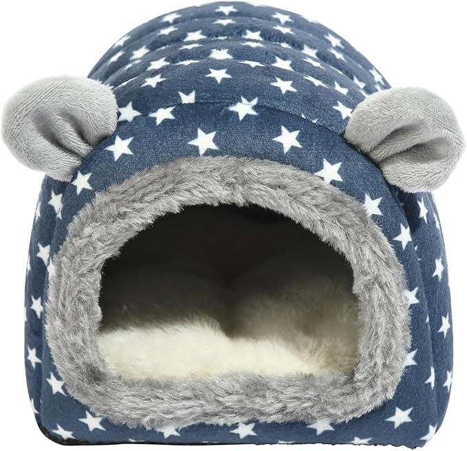 Hedgehog Bed Cave Hideout Hedgehog Accessories Hedgehog House, Hamster Small Animals Cage Supplies Warm House (Blue)