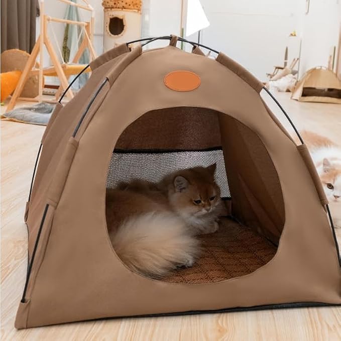 BreezyDen Pop-Up Pet Tent – Portable Indoor/Outdoor Cat Tent, Waterproof Pet Hideaway for Cats & Small Dogs with Mesh Window, Anti-Slip Base & Washable Design (White, XL (20 catties Kitten))