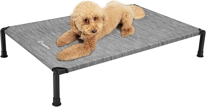 Veehoo Heavy Duty Elevated Dog Bed - Raised Dog Cot with Washable & Breathable Teslin Mesh, Non-Slip Silicon Feet, Cooling for Indoor or Outdoor, 29" x 18", Black Silver