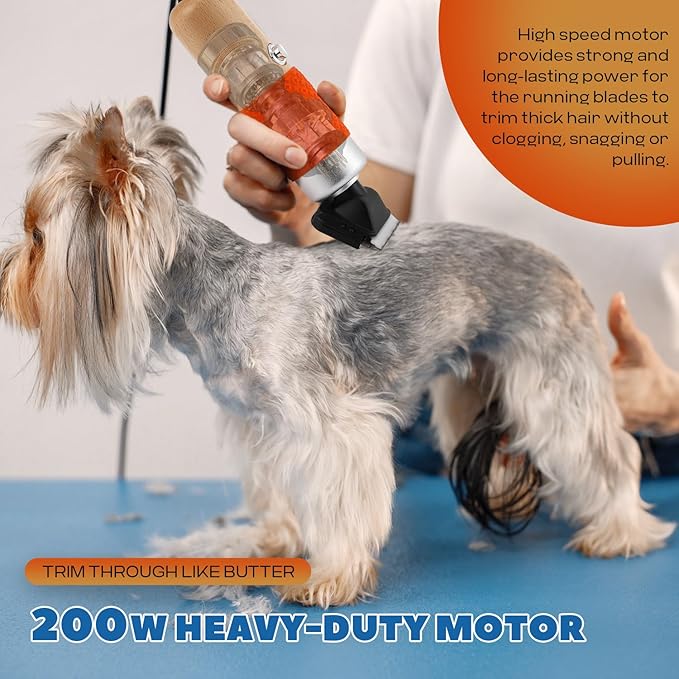 200W Pet Grooming Clippers for Thick Heavy Coats, 2000-6000rpm Stepless Speed Control & 10ft Power Cord, Low Noise< 50db, Dog Trimmer Kit with Extra Detachable Blade & 2 Limit Combs of 4 Sizes