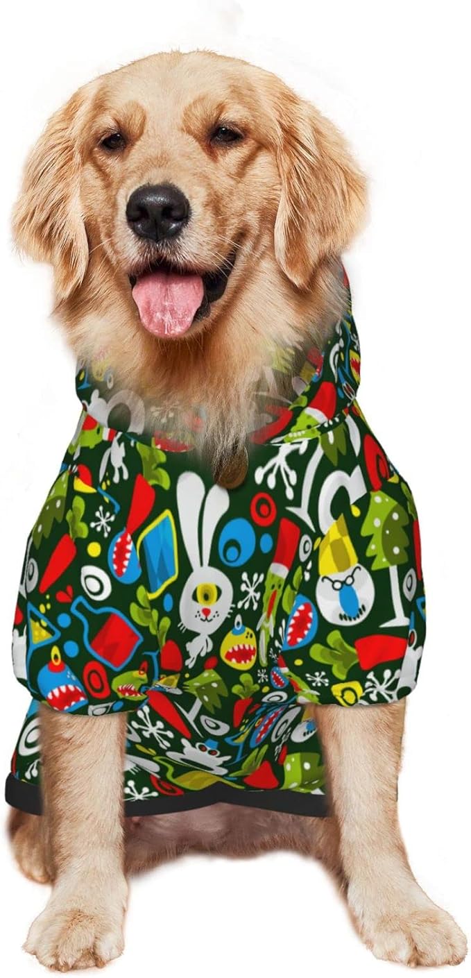 Christmas Green Monster Hoodie,Christmas Cosplay Dog Clothes with Pocket and Hat Winter Clothes Sweaters Large