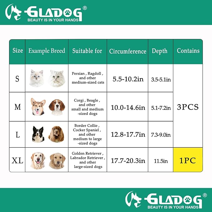 GLADOG Soft Dog Cone Collar, 3 PCS (XL is Only 1 PCS) Flexible Plastic Cone for Dogs After Surgery, Dog Recovery Collar, Adjustable E-Collar for Large/Medium/Small Dogs Cat, Comfy Elizabethan Collar