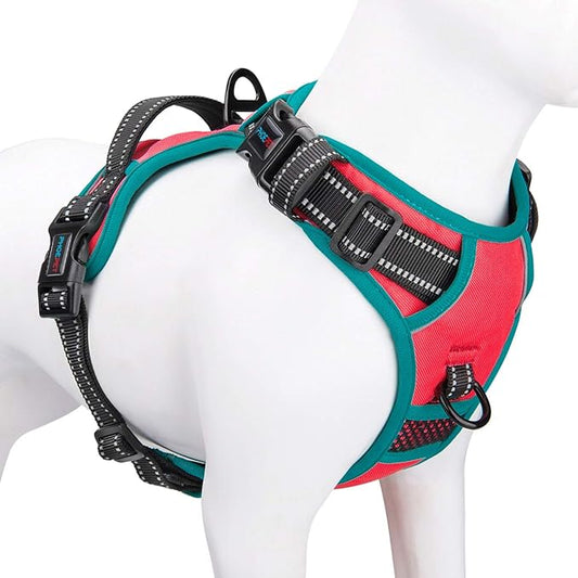 PHOEPET 2019 Upgraded No Pull Dog Harness,3M Reflective Adjustable Vest, with a Training Handle + 2 Metal Leash Hooks+ 3 Snap Buckles +4 Slide Buckles(XS, Red)