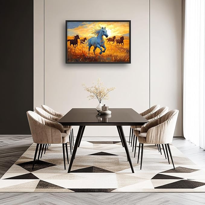 Framed Large Horse Wall Art for Living Room, Oversized Running Horses Wall Decor, Sunset Field Landscape Canvas Painting Home Decoration for Living Room Bedroom Dining Room Office 36"x24"