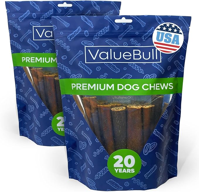 ValueBull USA Collagen Sticks for Dogs, 6 Inch Jumbo Chews, Natural Long-Lasting Dog Treats, 50 Count - Promotes Joint, Skin & Coat Health with Glucosamine and Chondroitin