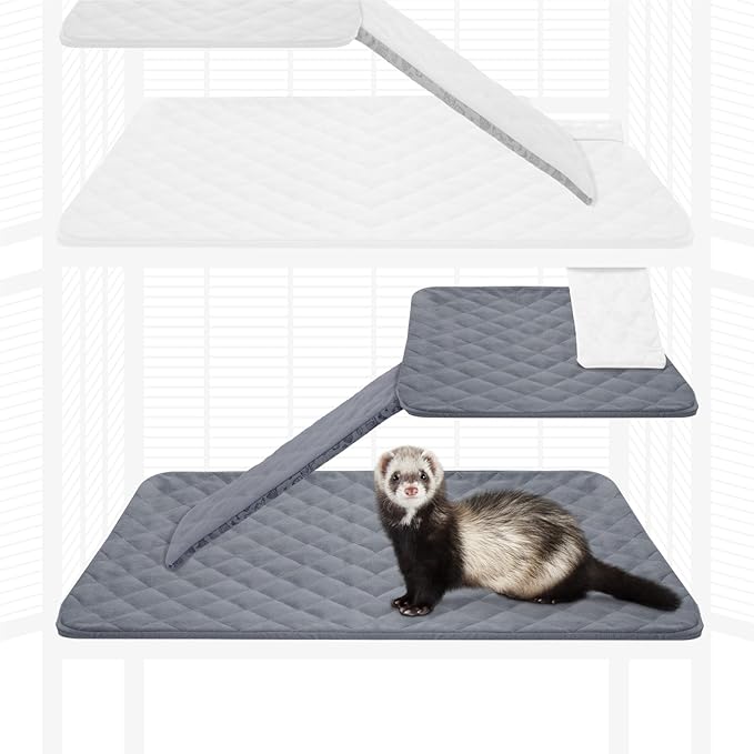 Paw Inspired Fitted Fleece Cage Liner Set for Ferret Nation, Critter Nation Single Unit (Bottom Pan Liner, Ramp Cover, Shelf Liner) for Ferrets, Rats, Chinchillas, Hedgehogs, Small Animals (Gray)