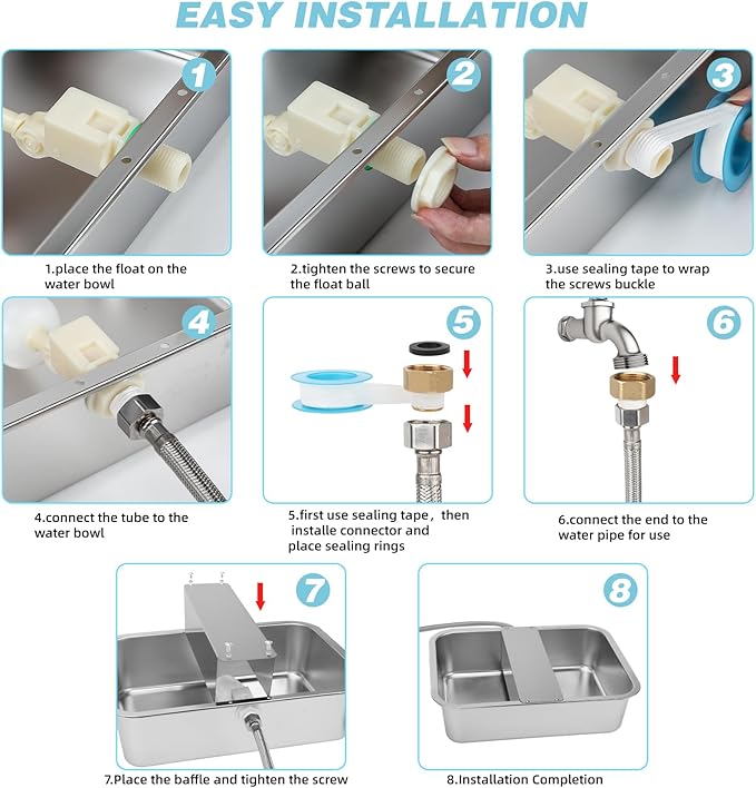 3 Gallon Automatic Dog Water Dispenser, Large Dog Water Bowl Dispenser for Outdoor, Stainless Steel Pet Bowl for Waterer Auto Fill Pet Waterer for Livestock Dogs Cats Chicken Fit 3/4'' GHT Faucet