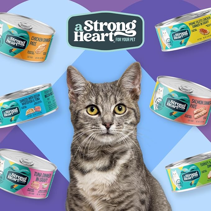 A Strong Heart Canned Wet Cat Food, Whitefish & Tuna Dinner Paté - 5.5 oz Cans (Pack of 24), Made in The USA with Real Ocean Whitefish & Tuna
