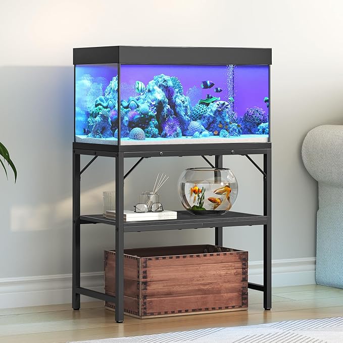 30 Gallon Fish Tank Stand, Aquarium Stand with 2-Tier Storage Shelves, Heavy Duty Breeder Turtle Terrarium Stand Rack for Home Office, 30.0" L x 11.8" W x 24.4" H, Black FTBK3001