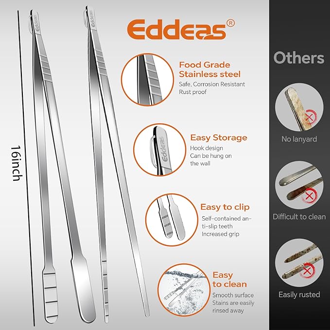 16 Inch long Kitchen Tweezers - 2 Pack large Tweezer Tongs for Cooking, Heavy Duty Stainless Steel Heat Resistant 600°F Food tweezers, Dishwasher safe