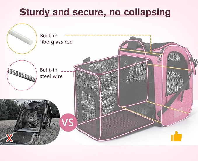 Pecute Cat Backpack Carrier, Expandable Cat Carrier Backpack with Breathable Mesh, Pet Carrier Backpack for Cats Small Dogs Puppies, Dog Backpack Carrier Great for Travel Hiking Camping Outdoor