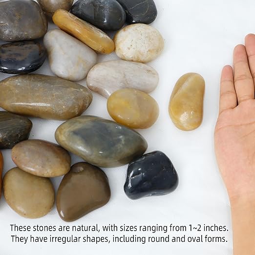 18LB 1"-2" Decorative River Rocks for Plants, Polished Pebbles for Garden Landscaping, Planters, Aquariums, Vase Fillers – Indoor & Outdoor Decor