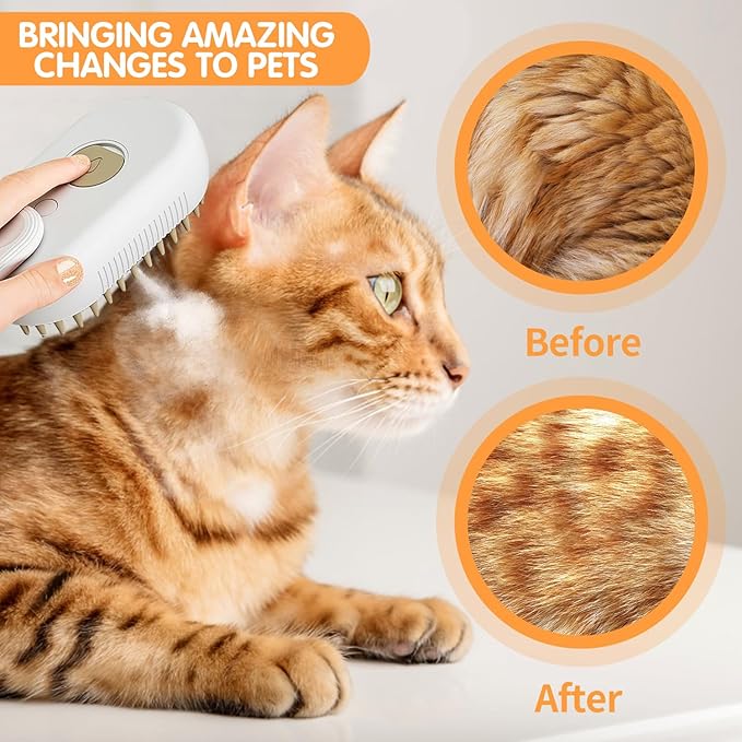 4 in 1 Cat Steam Brush for Shedding, Rechargeable Steam Cat Brush With Rotating Handle, for Massaging and Cleaning Shedding Pet Hair, for Cats Dogs (White)