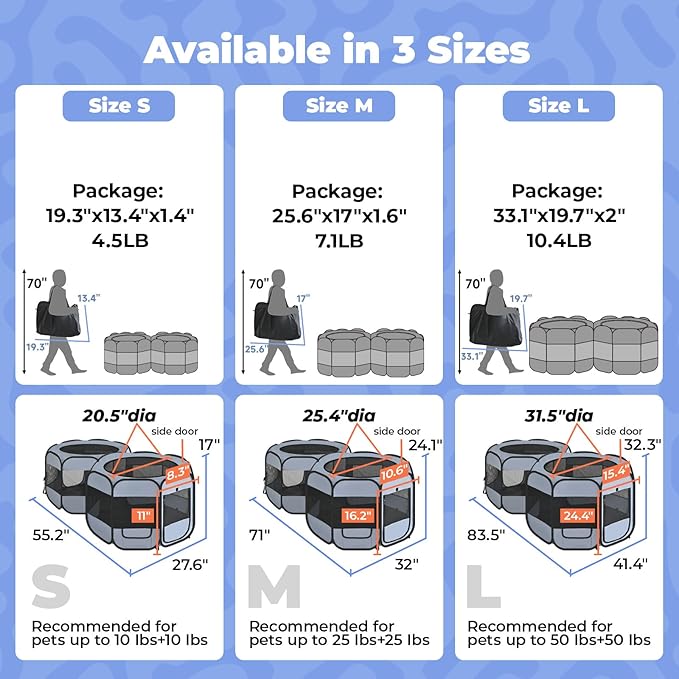 2-in-1 Dog Playpen, Pop Up Cat Puppy Pet Playpen, Indoor Outdoor Cats Enclosed, Cat Tent Crate Cage Kennel, Portable Playpen for Kitten and Small Animals(No Divider, Unified Space)