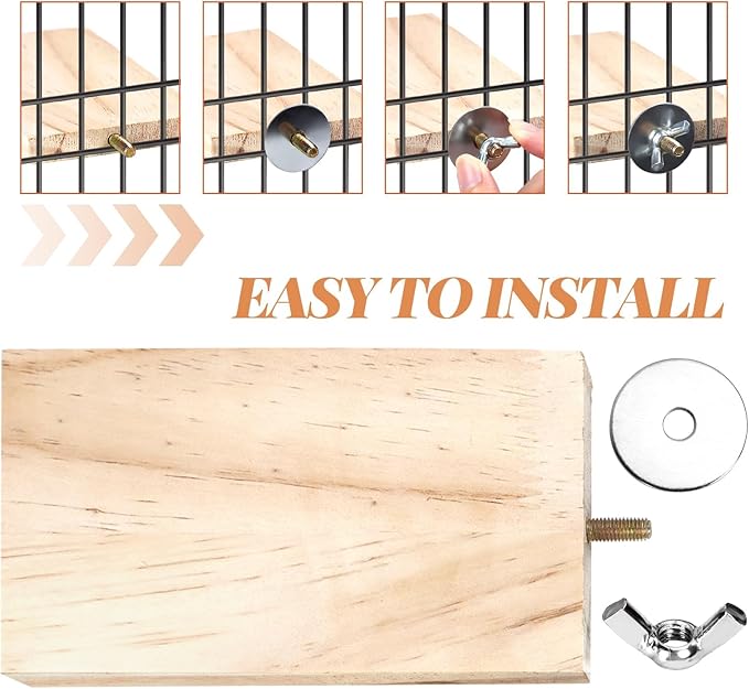BILLIOTEAM 4-Size Bird Platforms with Wood Perches and Stand Boards - Habitat Cage Corner Shelves with Stainless Steel Washers - Ideal for Parrots, Cockatiels & Small Pets like Hamsters, Gerbils & Chi