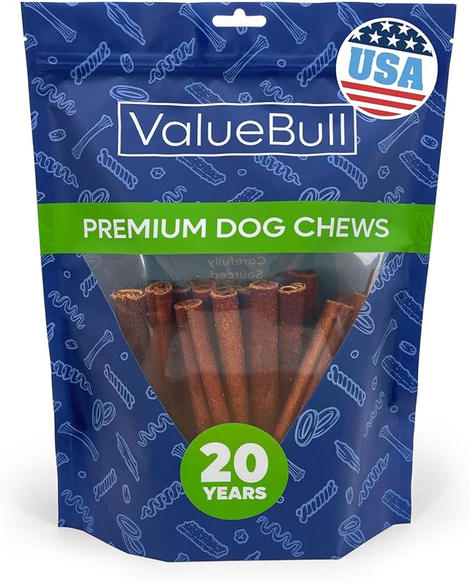ValueBull USA Collagen Sticks for Dogs, 6 Inch Medium Chews, Natural Long-Lasting Dog Treats, 25 Count - Promotes Joint, Skin & Coat Health with Glucosamine and Chondroitin