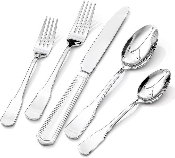 HIKAA Premium Silverware Set, Stainless Steel Flatware Set with Wide-Based Handles for Comfort & Durability, Forks & Spoons Cutlery Silverware Set (60PCS)