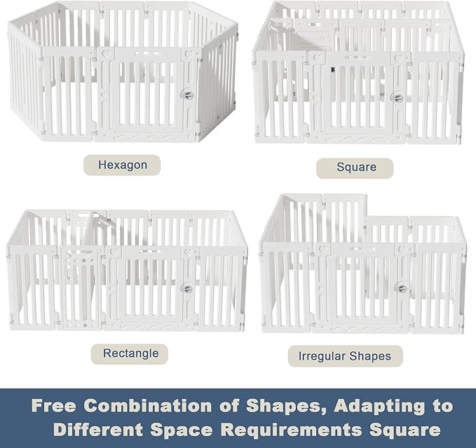 2 Room Dog Playpen with Door,DIY Shape Combination Puppy Pen,16-Panel+2 Link Piece+Large Door+Small Door,25.5" H Dog Fence,Non-Slip&Secure Pet Gate,Easy to Assemble