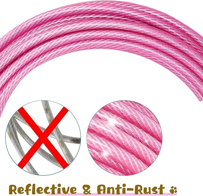Dog Tie Out Cable for Outside,10FT Long Dog Leash&Chains with Swivel Hook,Small-Large Dogs Runner Cable for Yard,Heavy Duty Dogs Lead Line for Outdoor and Camping (500lbs 10FT, Pink)