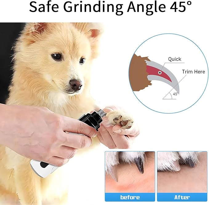 Electric Dog Nail Grinder - USB Rechargeable Electric Nail Trimmer with 3 Diamond Grinding Heads for Small to Large Dogs & Cats