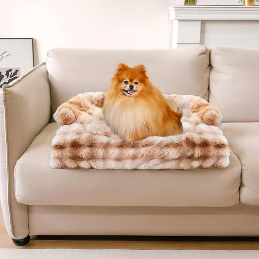 FUNNY FUZZY Pet Fluffy Fuzzy Couch Cover, Calming Washable Dog Bed Sofa Protector Pets Mat for Small Dogs and Cats (Tie-dye Brown,27.56 × 24.02 × 5.51 in)