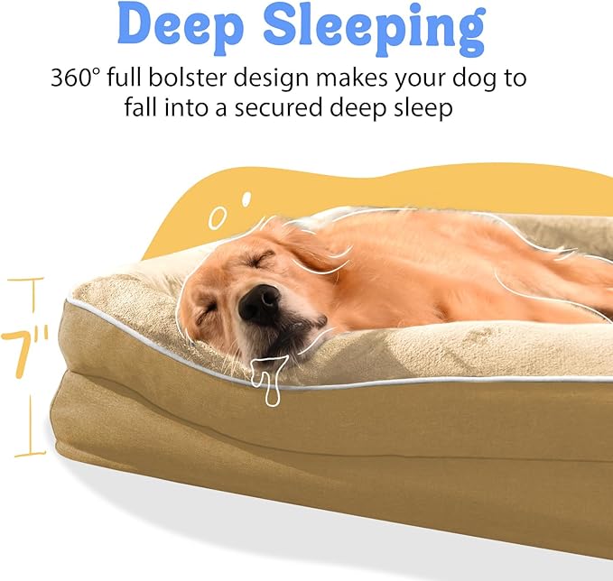 Washable Orthopedic Large Dog Bed - XL Large Dog Bed with Removable Bolsters Cover Foam Support Big Dogs Beds Non-Slip Bottom & Waterproof Pet Beds