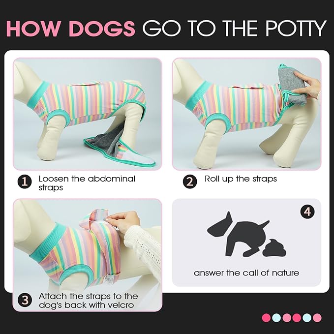 FUAMEY Recovery Suit for Dogs After Surgery,Soft Breathable Dog Bodysuit E-Collar & Cone Alternative Surgical Suit,Male Female Dog Neuter Spay Suits Anti Licking Wounds Onesie Mint Green Stripes L