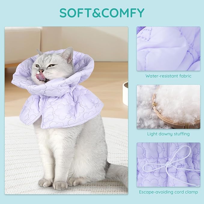 Cat Recovery Collar, Soft Adjustable Cat Cone Alternative, Lightweight Waterproof Fasteners Collars for Cats Kittens Puppies, After Surgery Stop Licking and Daily Use (Purple, M(Neck7.9-13.8"))