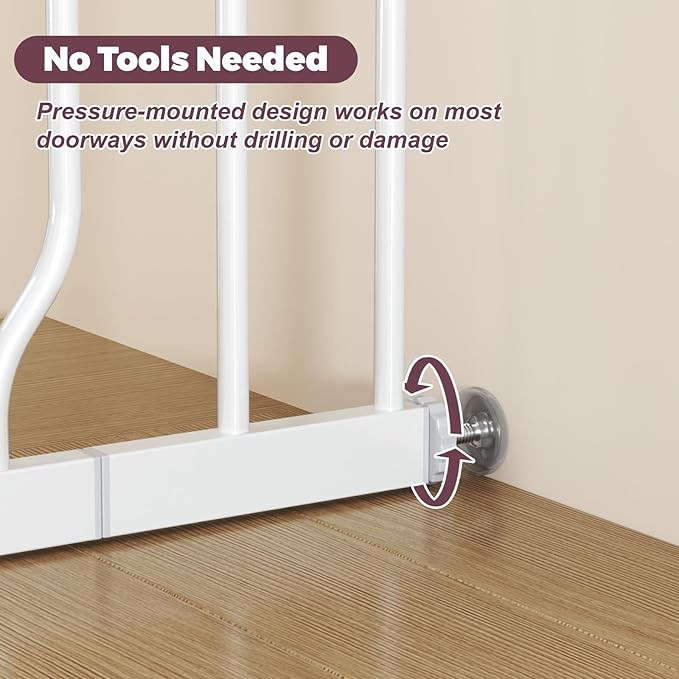 34" Extra Tall Baby Gate for Stairs, Auto Close Stroller Friendly Dog Gate Indoor for Doorways, Pressure Mounted 29"-45" W Baby Gate, Easy Walk Through Gate for Children & Pets, White