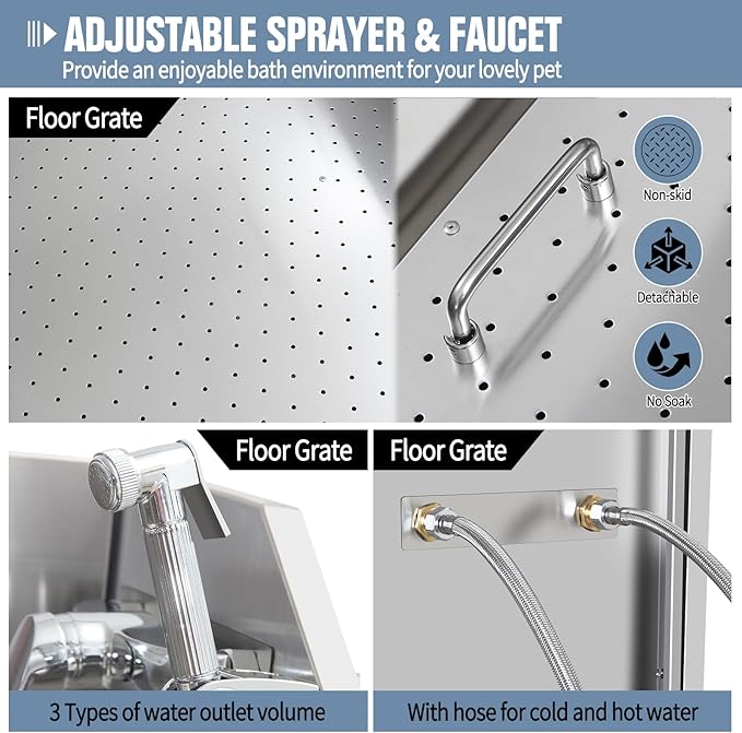 38" Dog Bathing Station, Professional Dog Washing Station Stainless Steel Dog Grooming Tub for Home,Equipped with Three Anti-Slip Steps, Removable Door, Pet Wash Station for Pet,L-RAMP