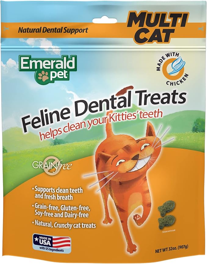 Feline Dental Treats — Tasty and Crunchy Cat Treats Grain Free — Natural Dental to Clean Teeth, Freshen Breath, and Reduce Plaque and Tartar Buildup — Chicken, 32 oz