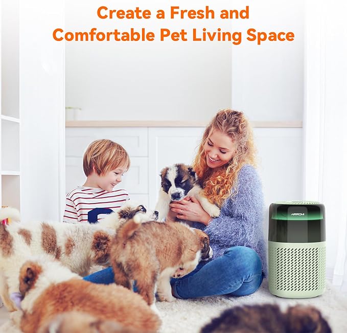 AIRROMI Air Purifier for Bedroom Home,HEPA Filter,Covers Upto 549 Ft²,Quiet 360°intake Air Cleaner with Fragrance ponge for Better Sleep,Night Light,Filters Smoke,Pet Dander,Allergies,Dust,A2005 Green