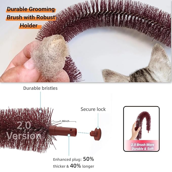 Happi N Pets Large Cat Self Groomer, Arch Grooming Brush with Heavy Wooden Scratching Pad, Rubbing Post & Toy, Cat Face Scratchers Body Massager, Cat Scratchers for Indoor Cats, Brown