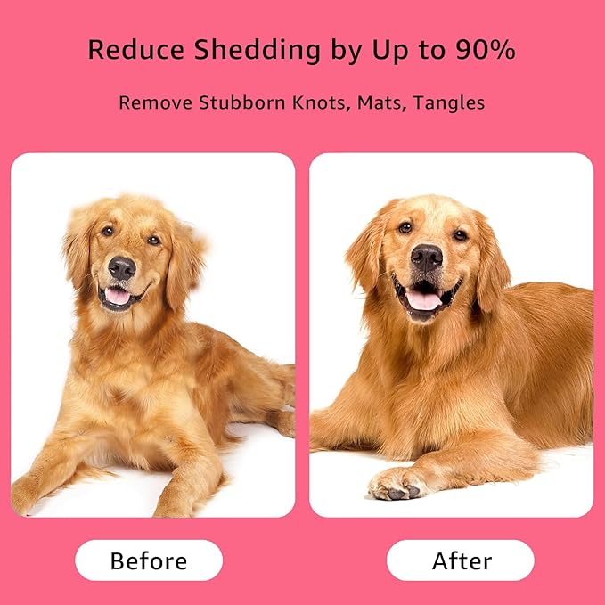 YINGFAN Pet Grooming Combo, Double-Sided Dematting Deshedding Undercoat Rake for Dogs and Cats, Dog Brush with Metal Comb for Detangling (Pink)